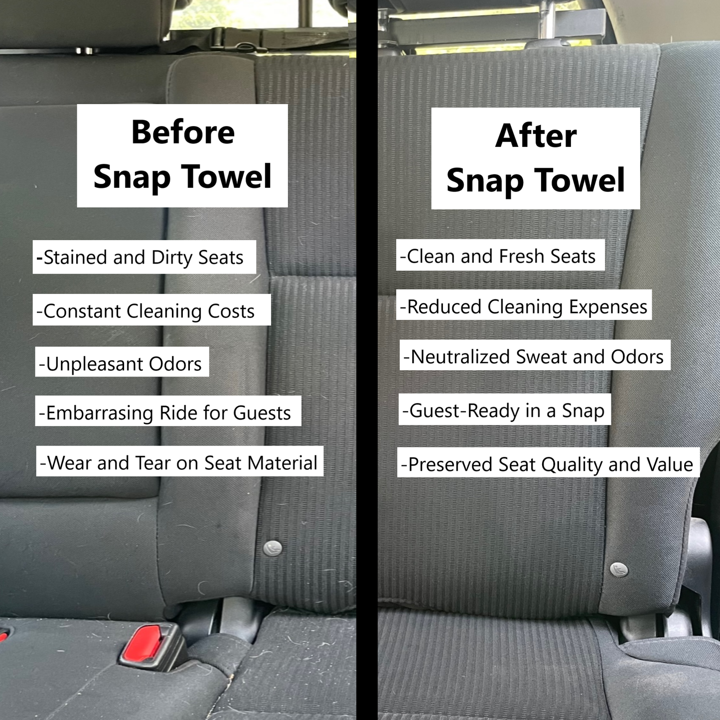 Before Snap Towel and After Snap Towel Use. A factual description.